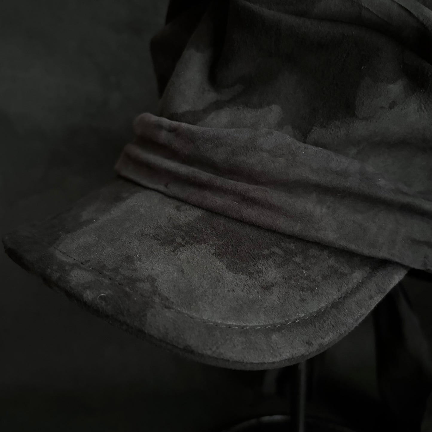 Shade black leather martial turn cap