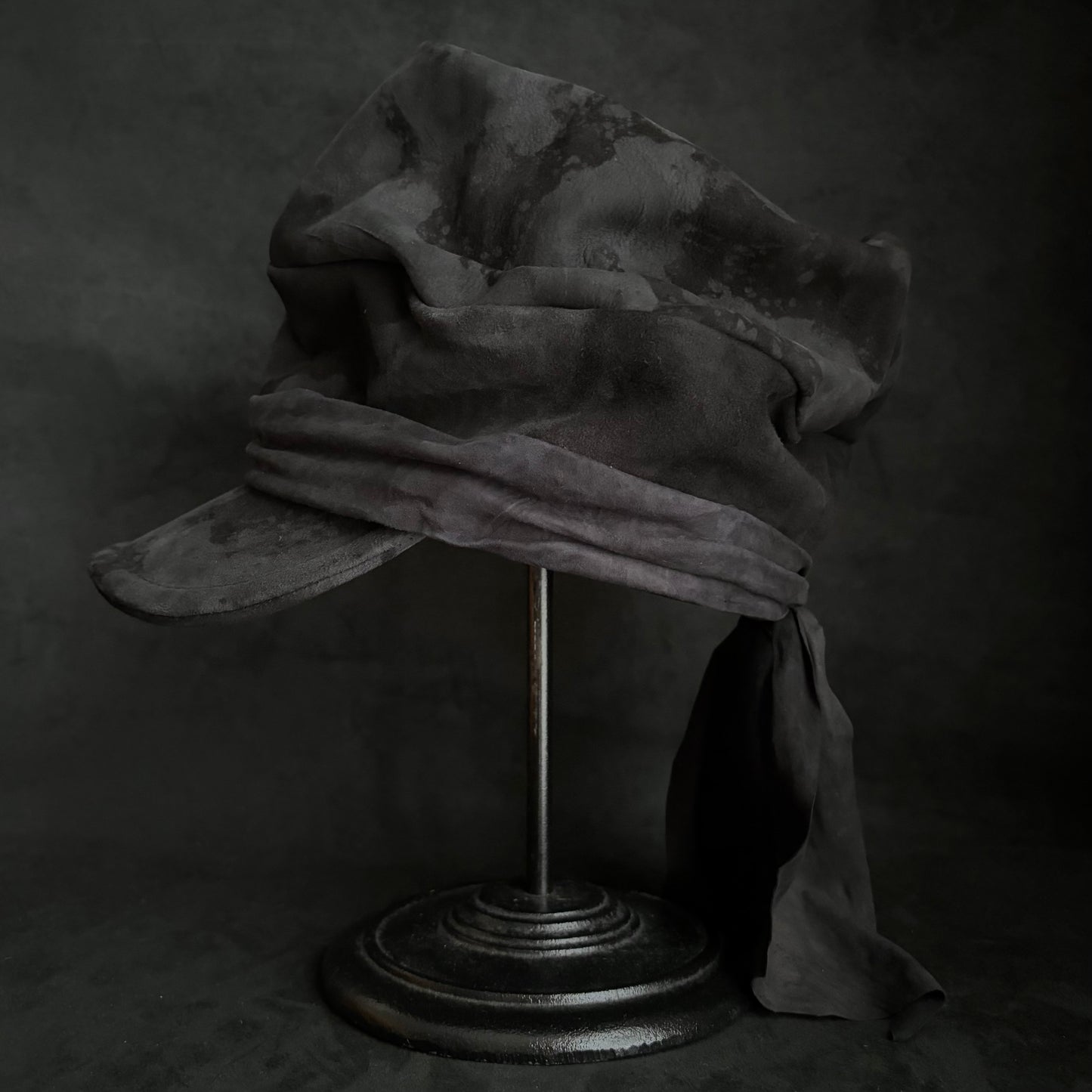 Shade black leather martial turn cap