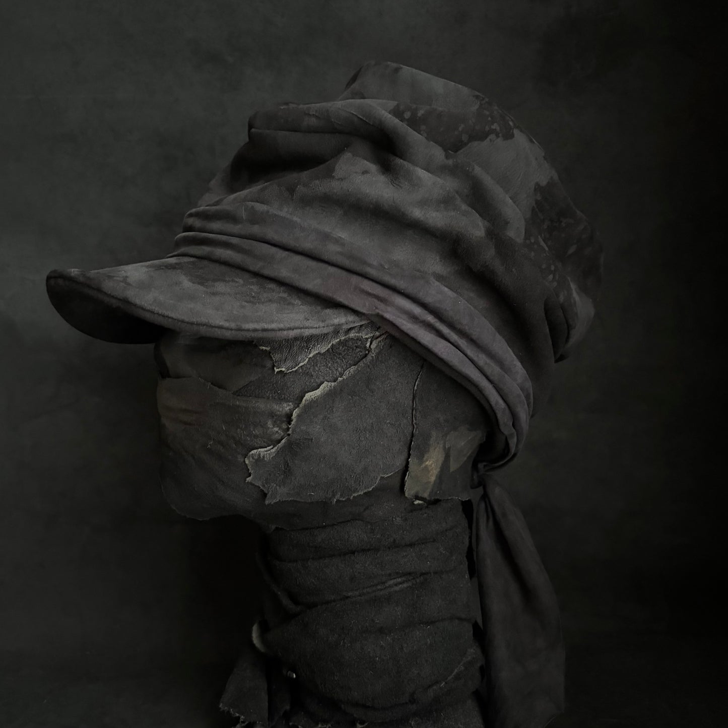 Shade black leather martial turn cap
