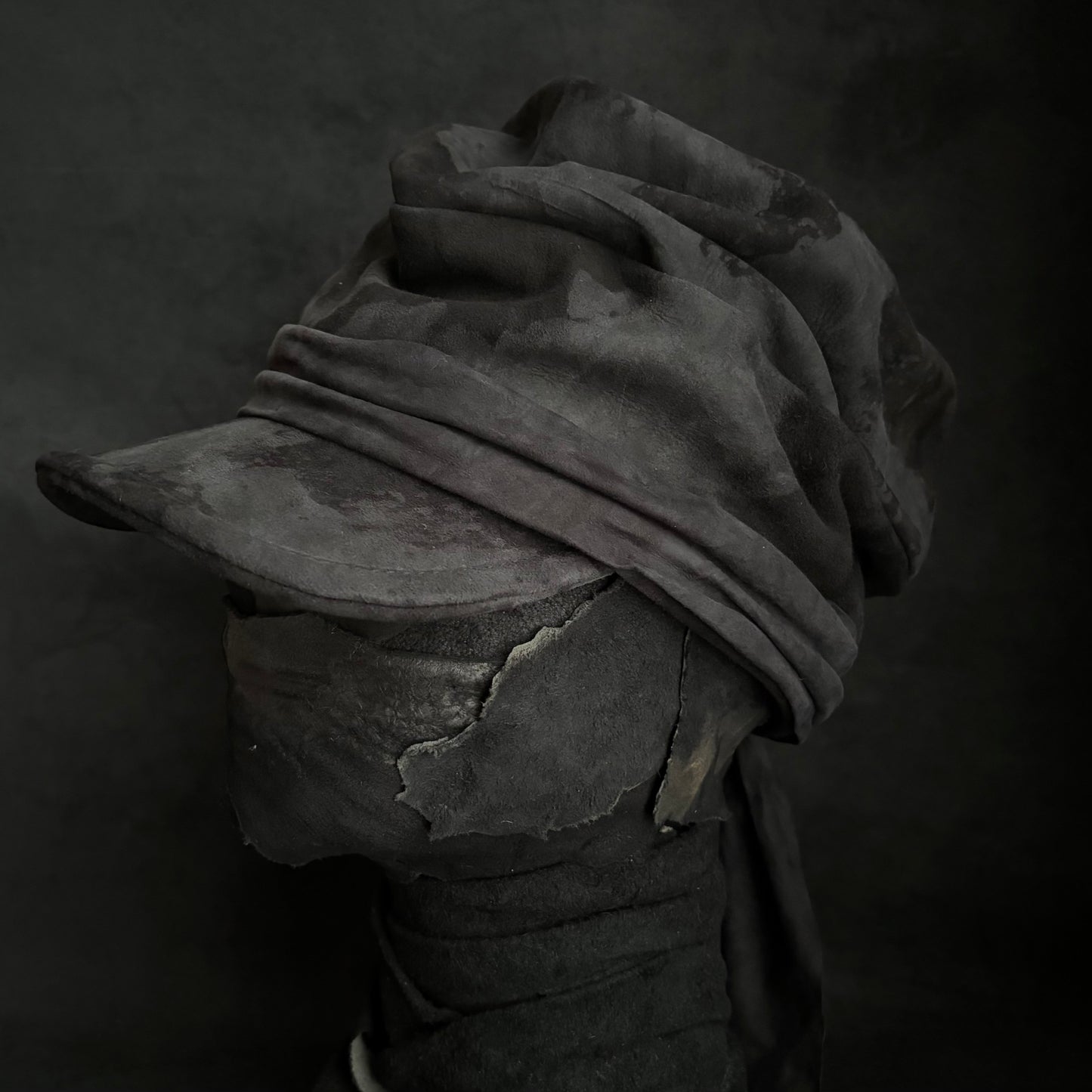 Shade black leather martial turn cap