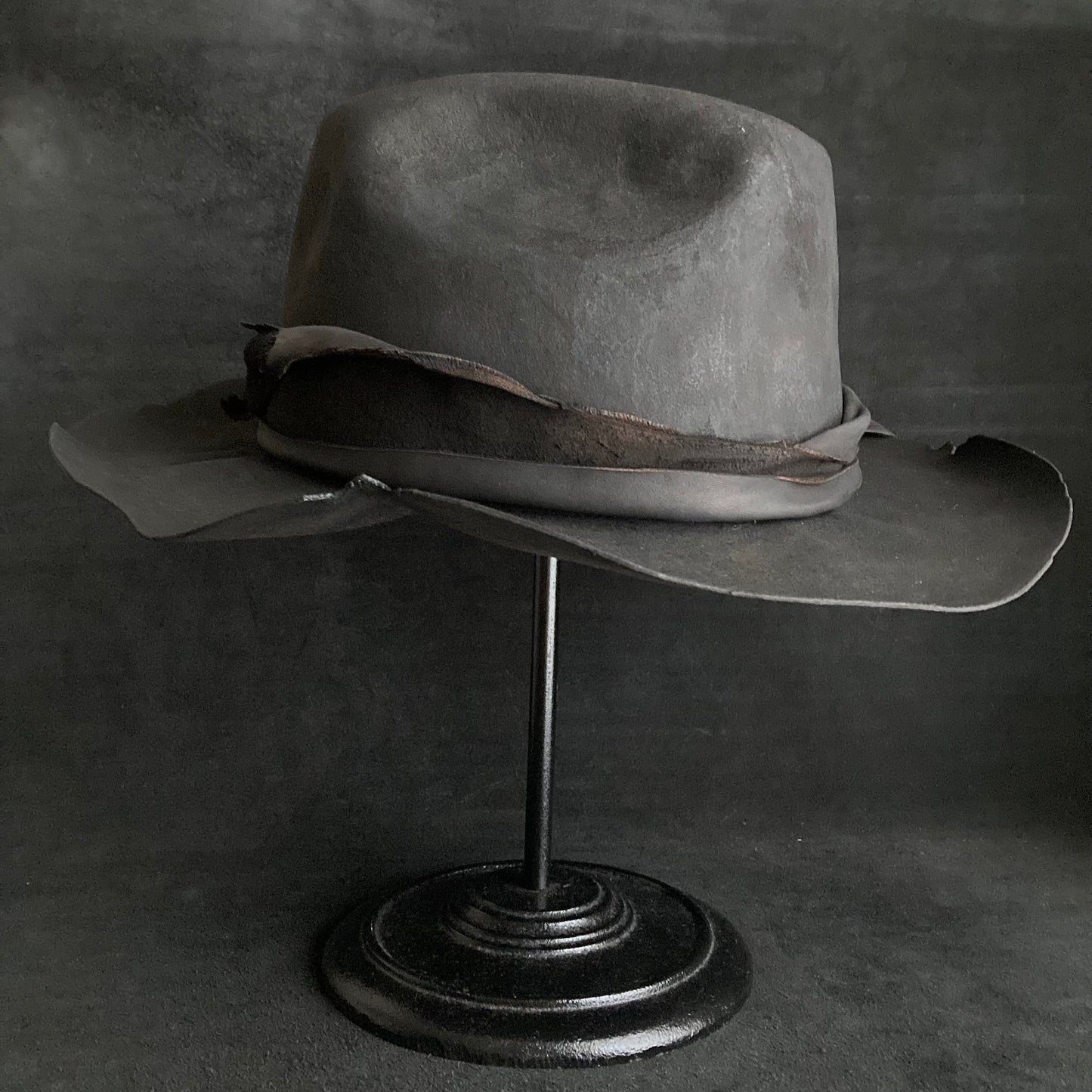 Charcoal jagged leather western hat