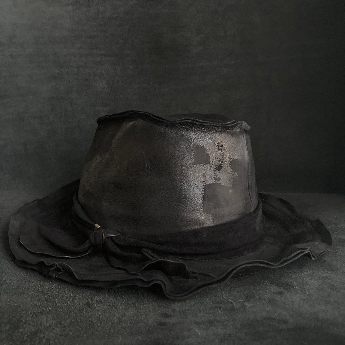 Dawn black leather fedora hat