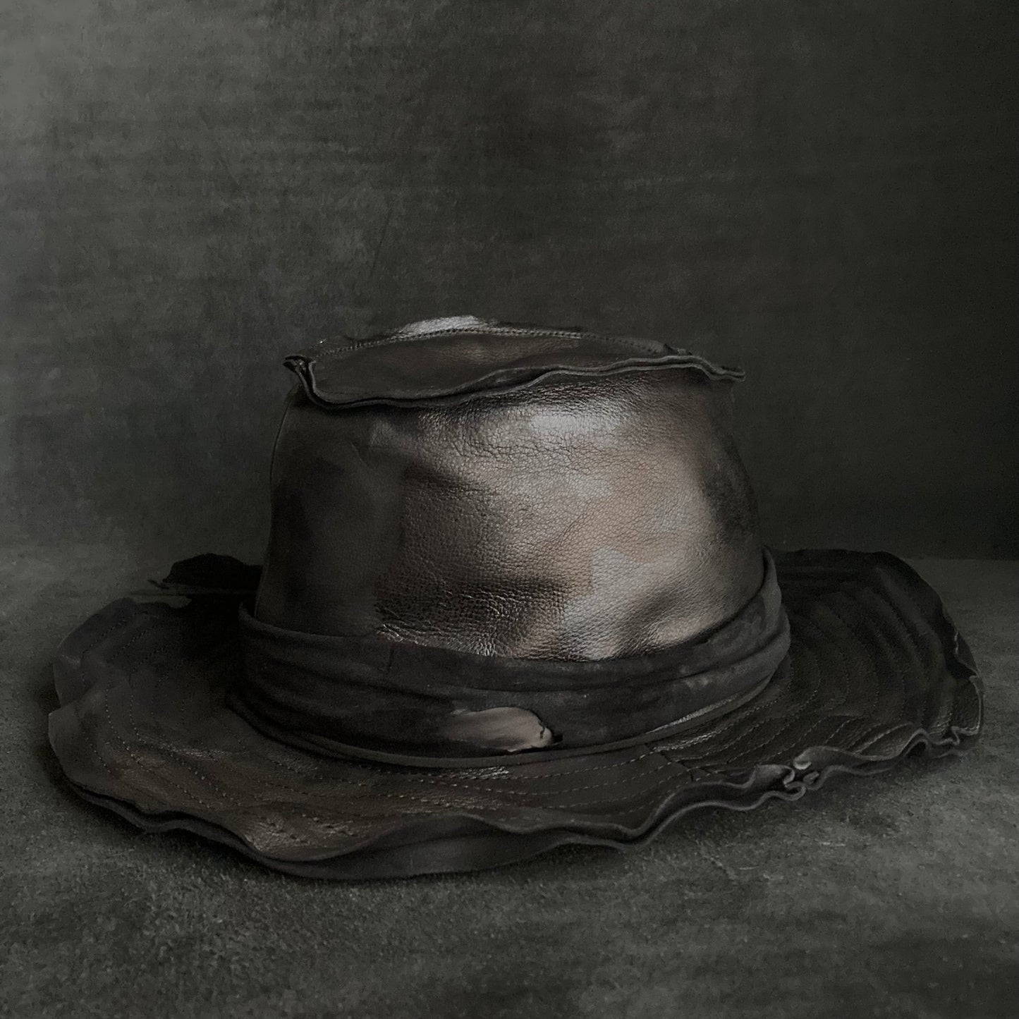 Dawn black leather fedora hat