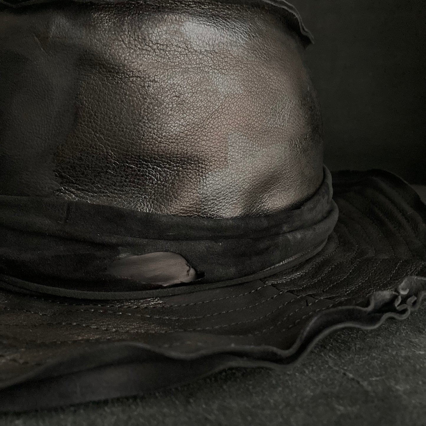 Dawn black leather fedora hat