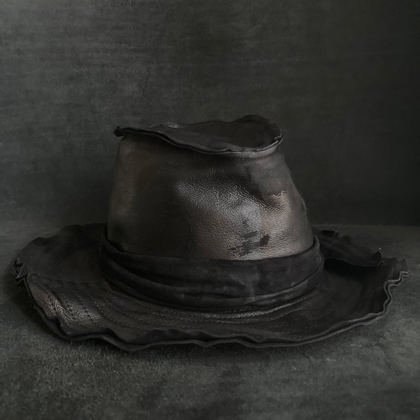Dawn black leather fedora hat