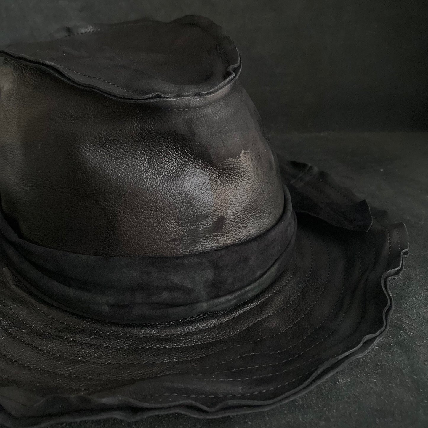 Dawn black leather fedora hat