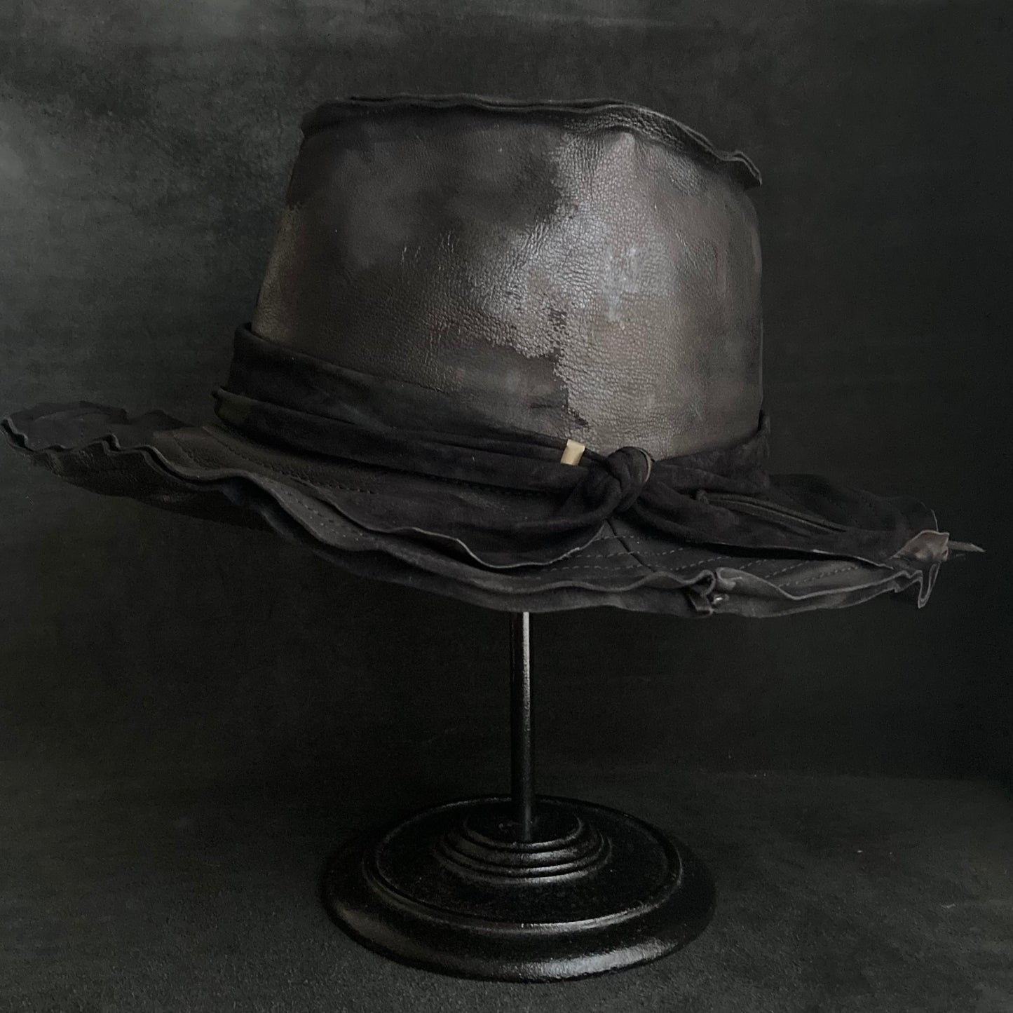 Dawn black leather fedora hat