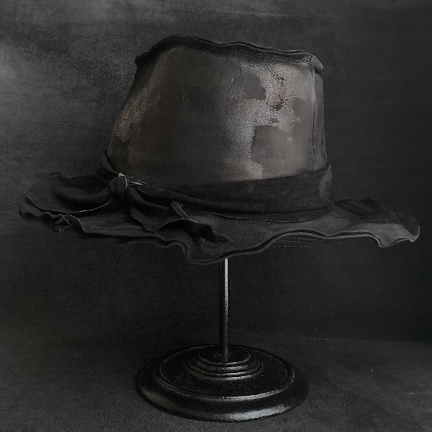 Dawn black leather fedora hat