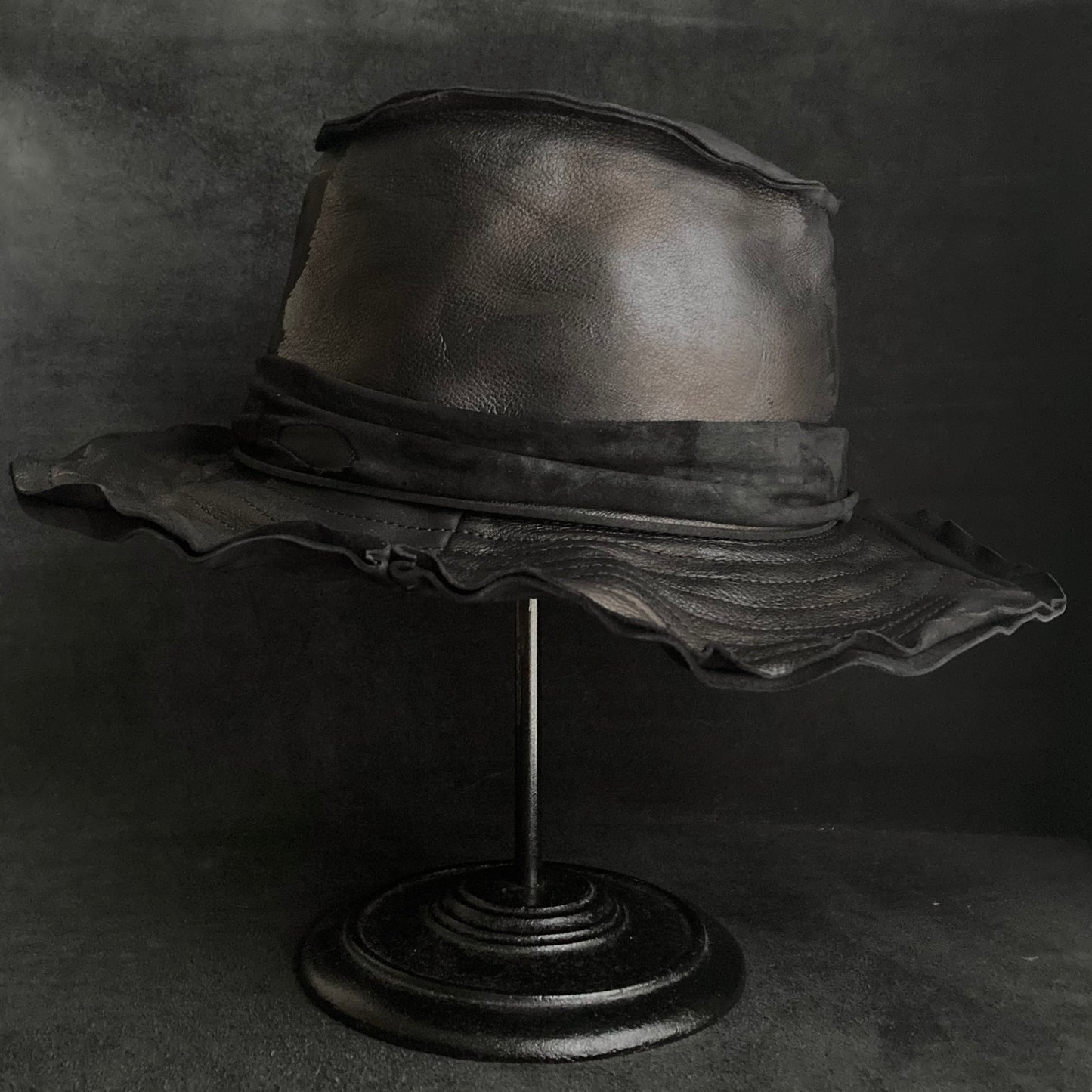 Dawn black leather fedora hat