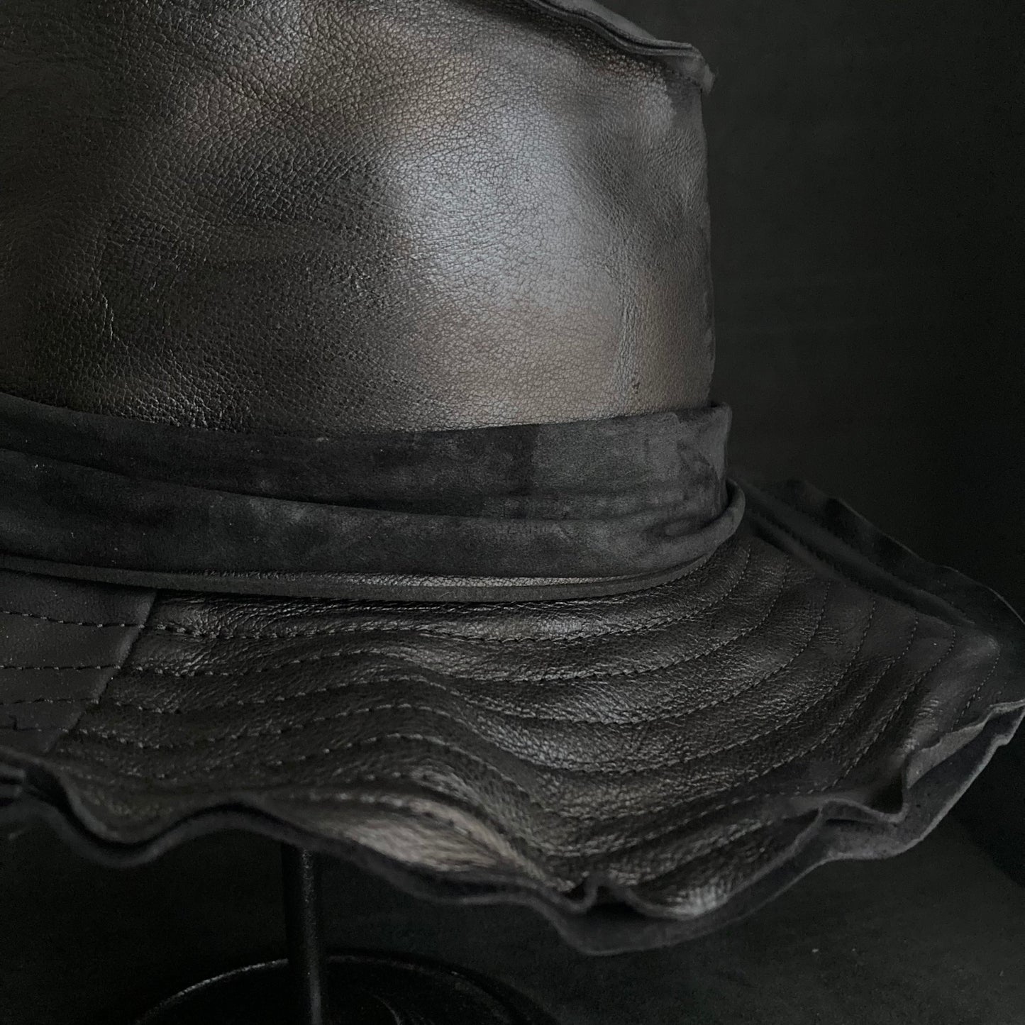 Dawn black leather fedora hat