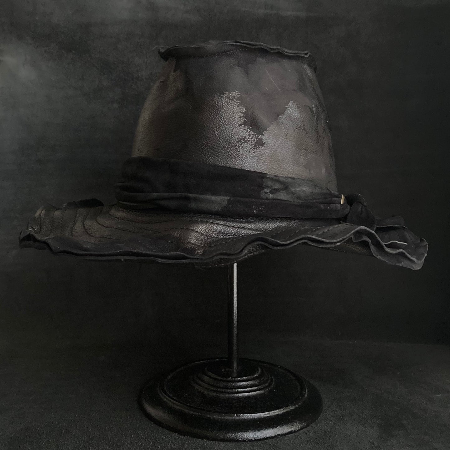 Dawn black leather fedora hat