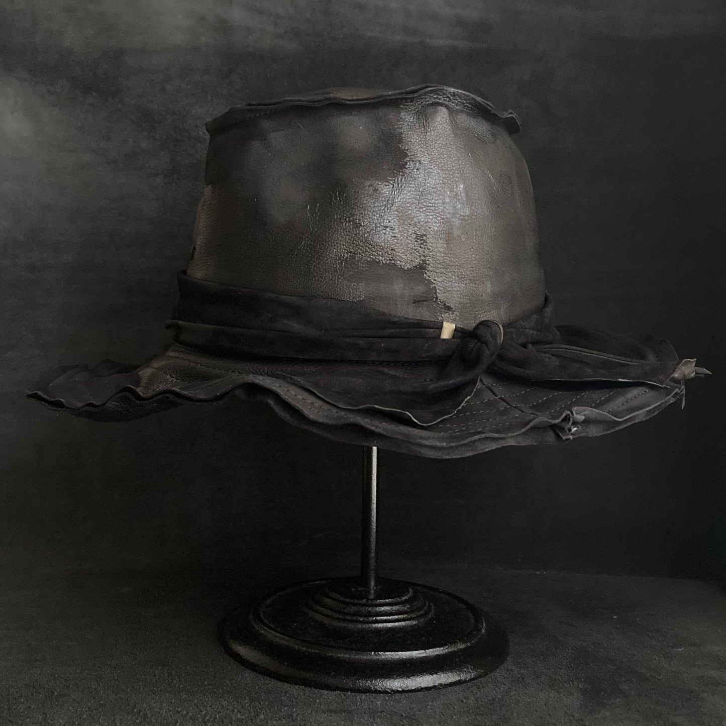 Dawn black leather fedora hat