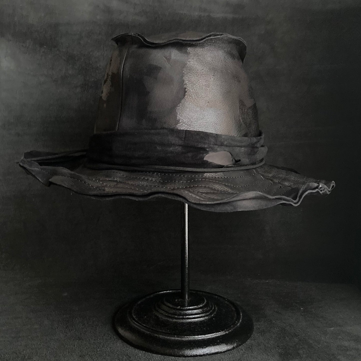 Dawn black leather fedora hat