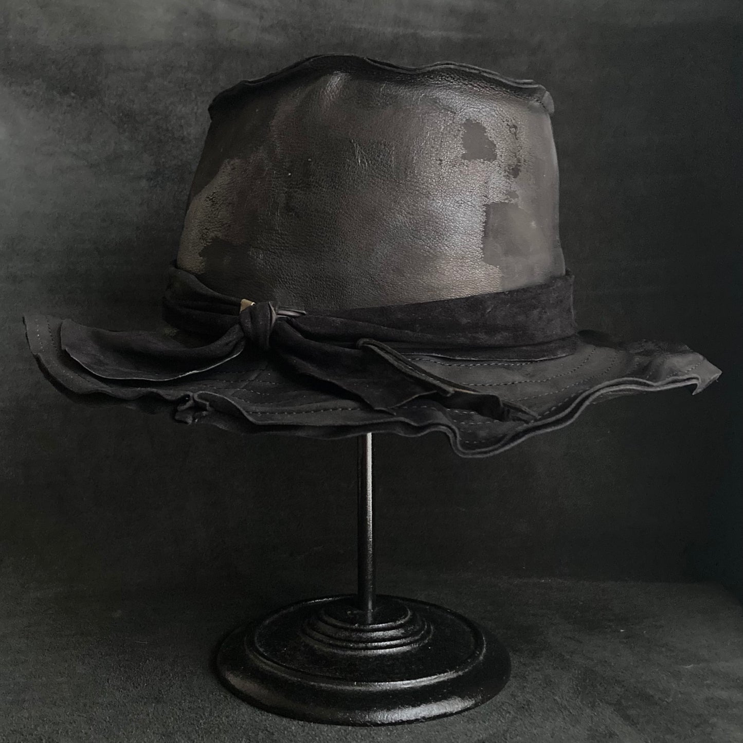 Dawn black leather fedora hat