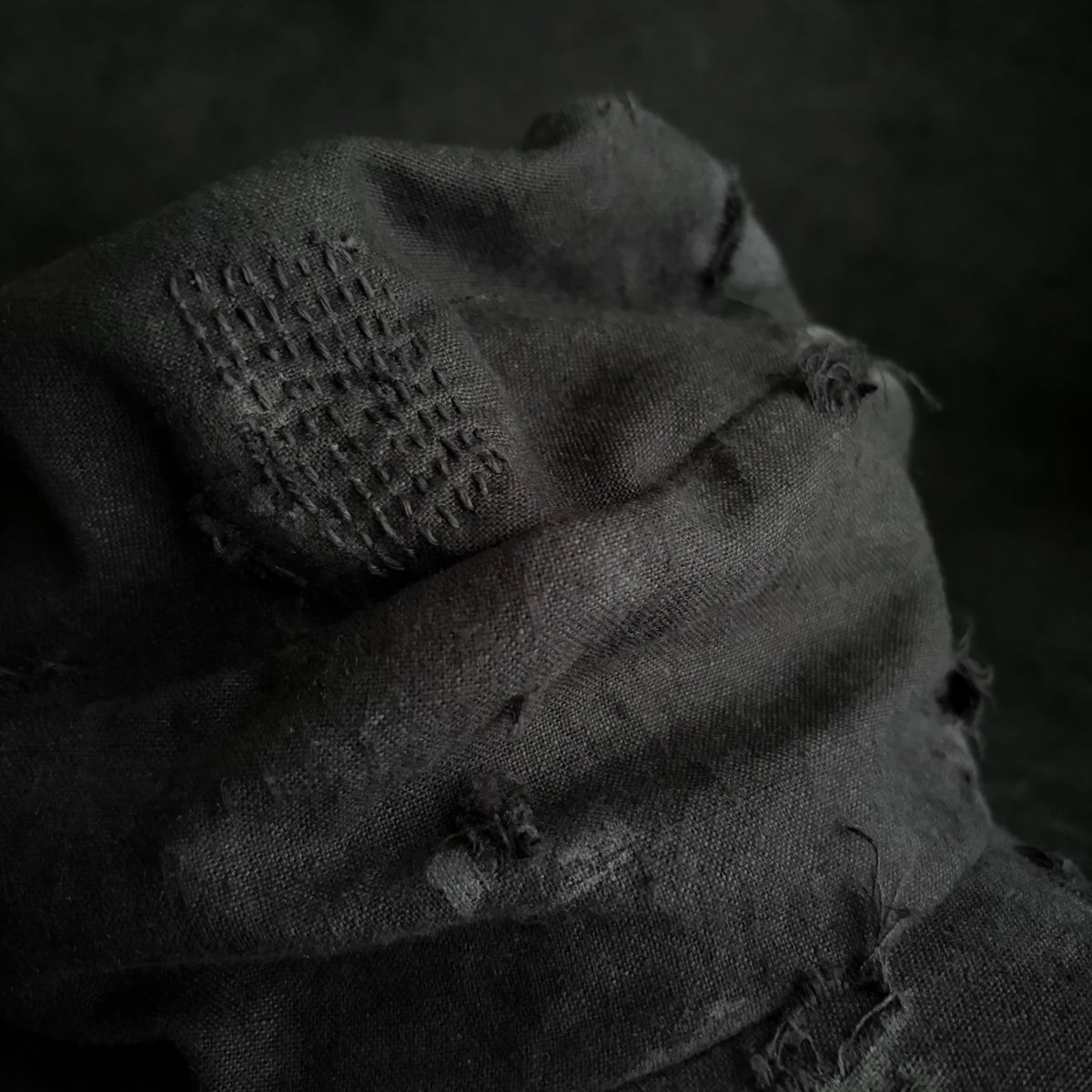 Black linen damage patchwork＆stitch casquette (brim core)