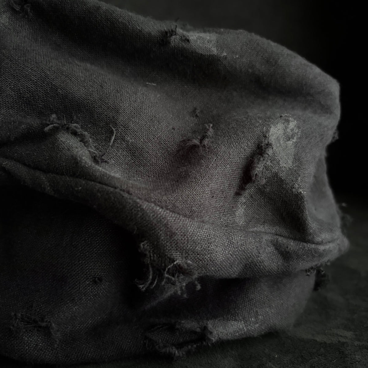 Black linen damage patchwork＆stitch casquette (brim core)