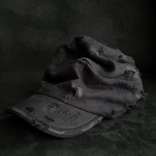 Black linen damage patchwork＆stitch casquette (brim core)