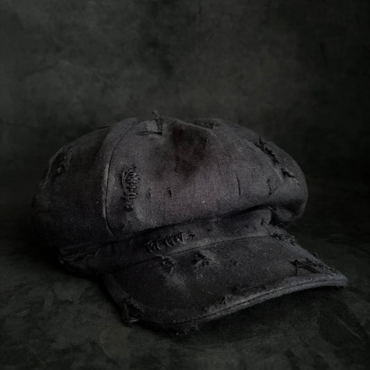 Black linen damage casquette (brim core)