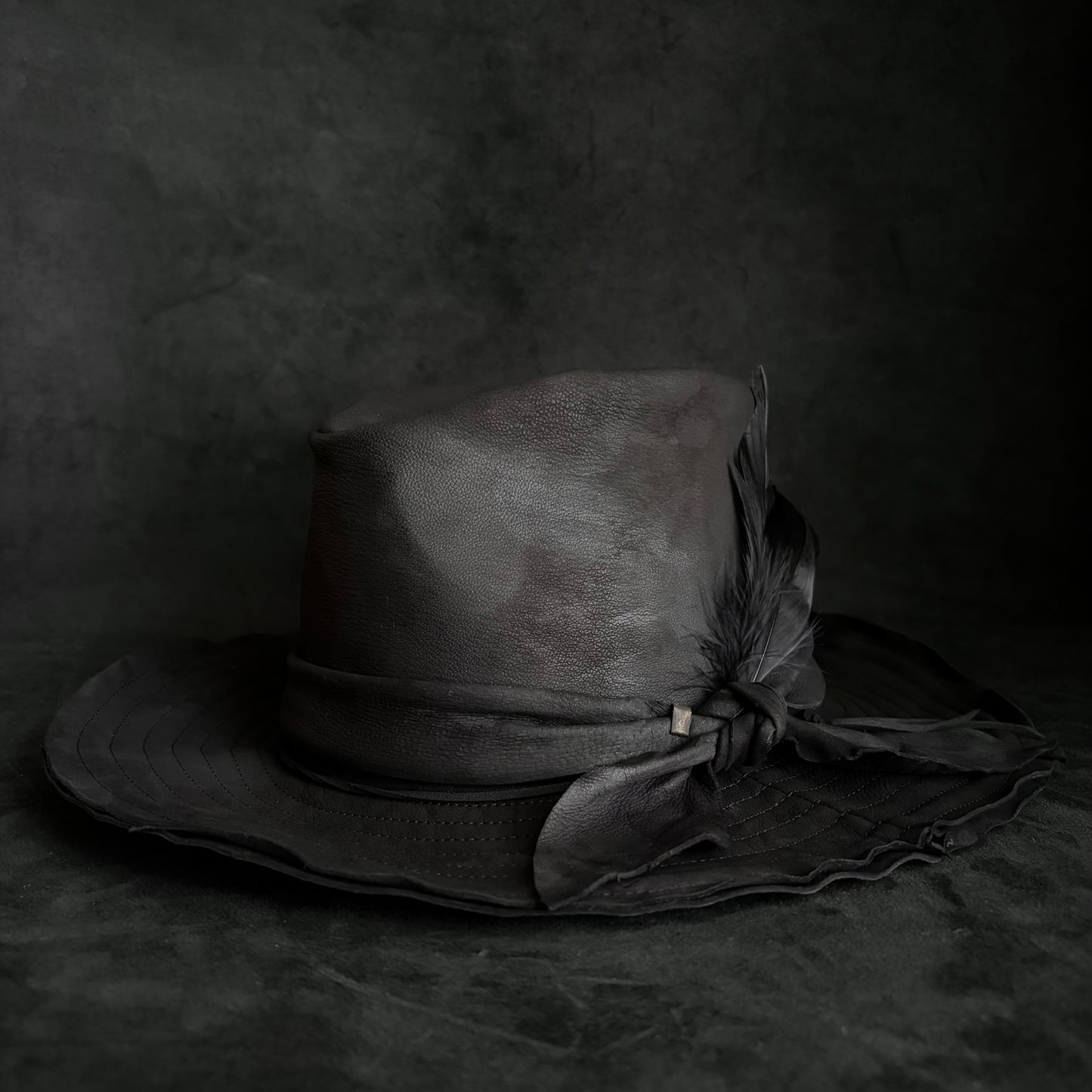 Black ash bleach leather fedora hat