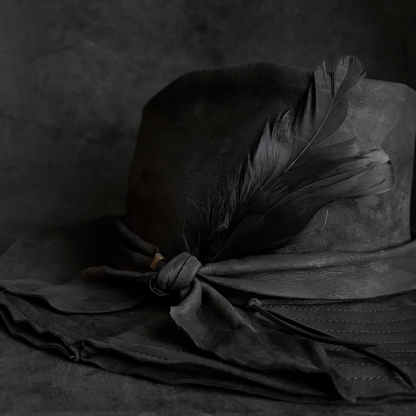 Black ash bleach leather fedora hat