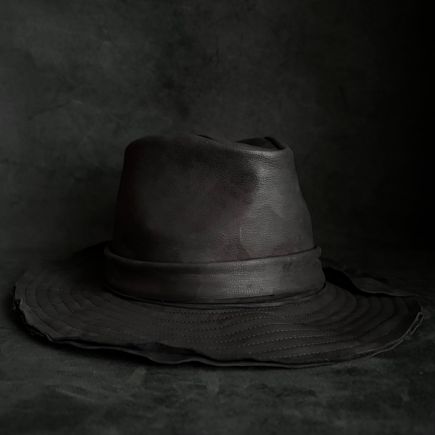 Black ash bleach leather fedora hat