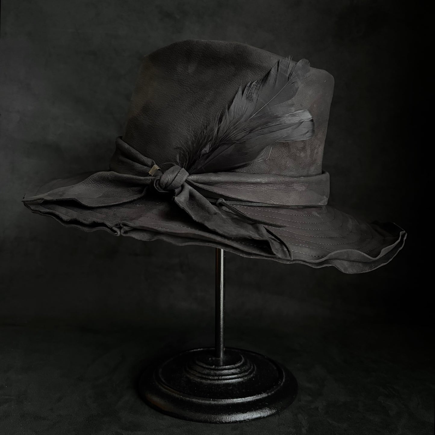 Black ash bleach leather fedora hat