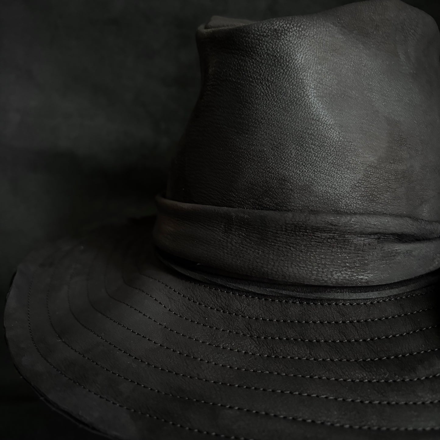 Black ash bleach leather fedora hat