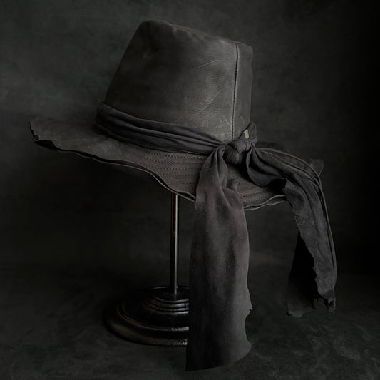 Dark warrior leather fedora hat