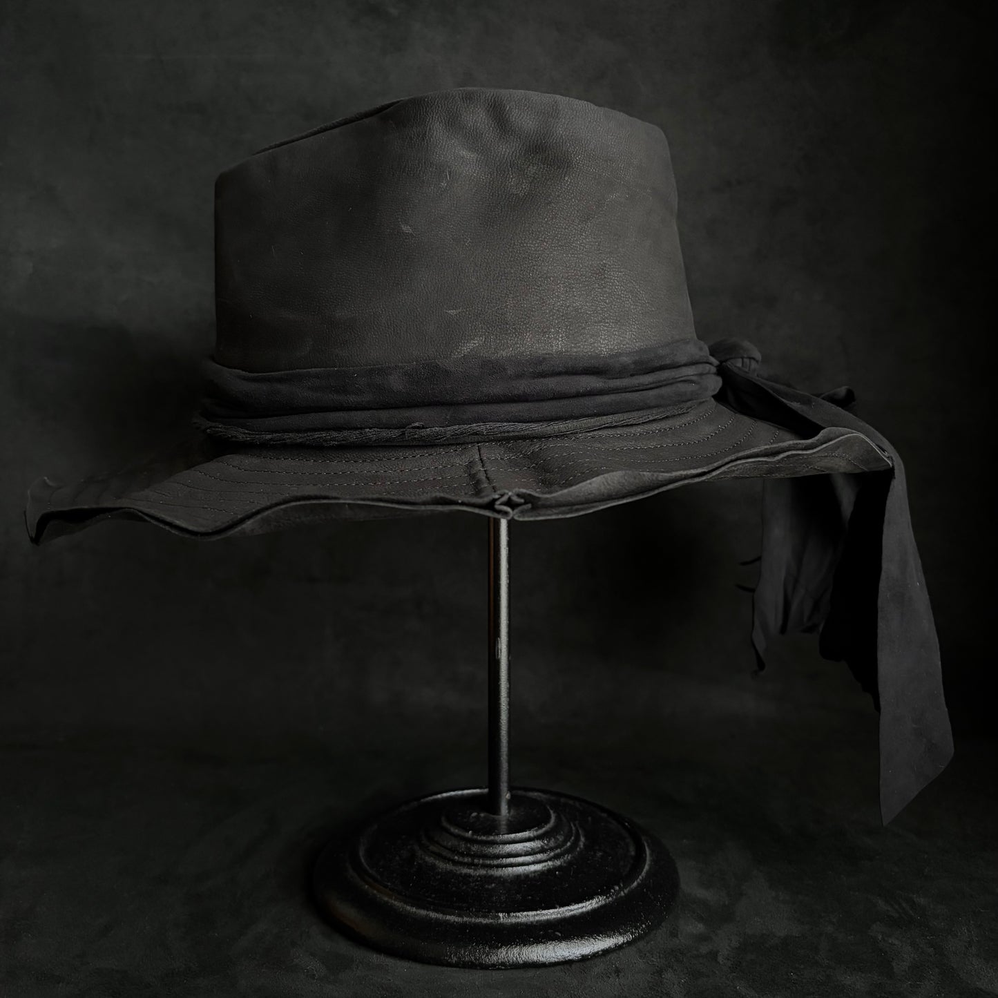 Dark warrior leather fedora hat