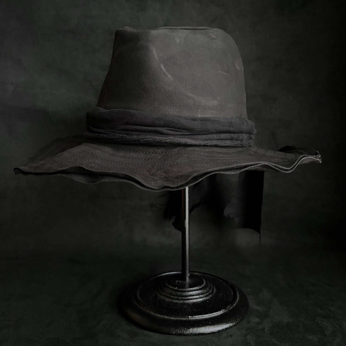 Dark warrior leather fedora hat