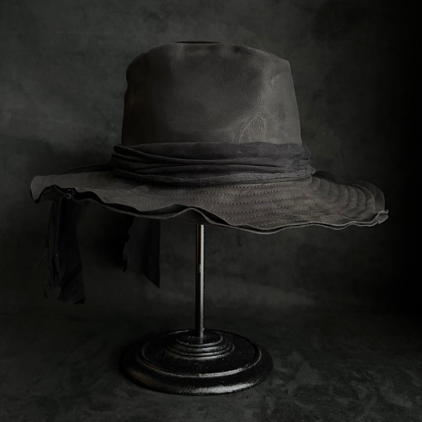 Dark warrior leather fedora hat
