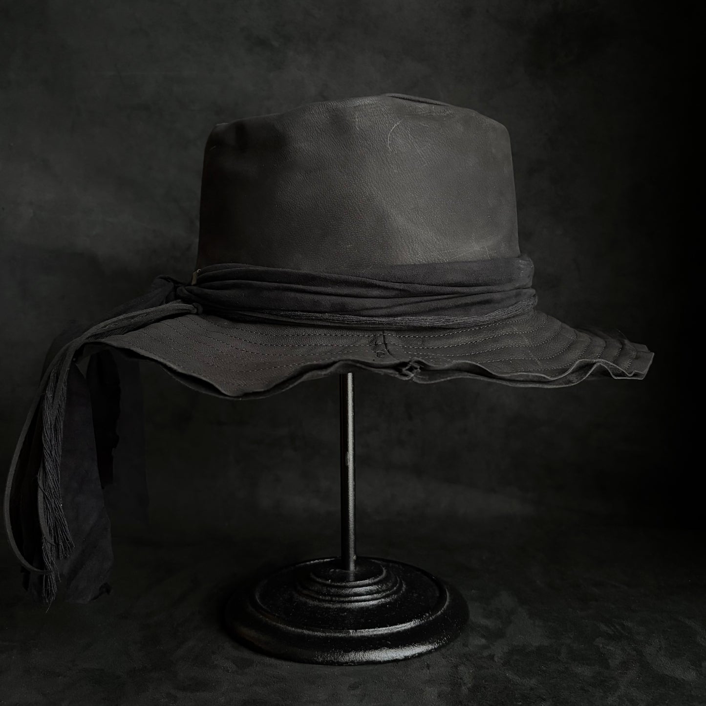 Dark warrior leather fedora hat