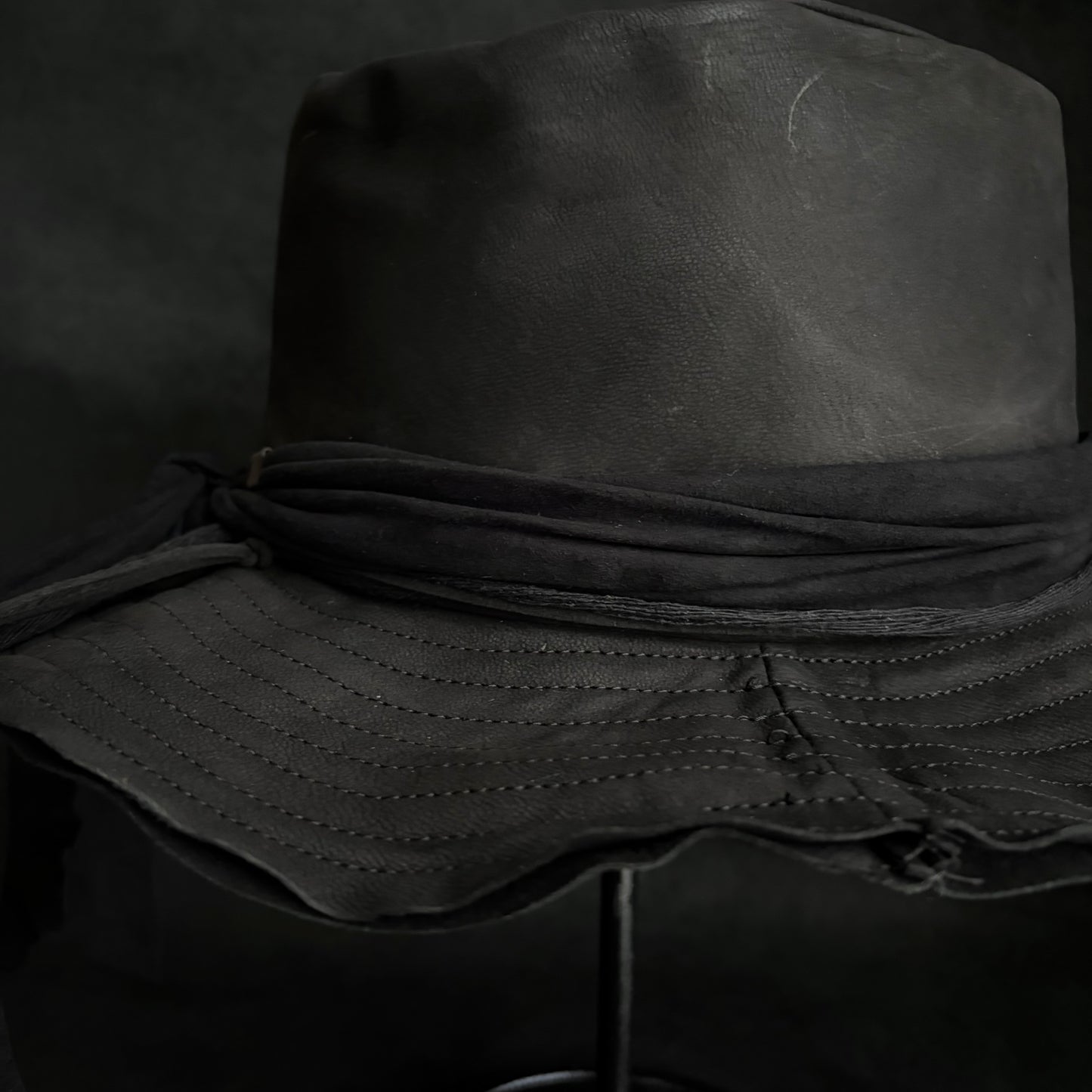 Dark warrior leather fedora hat