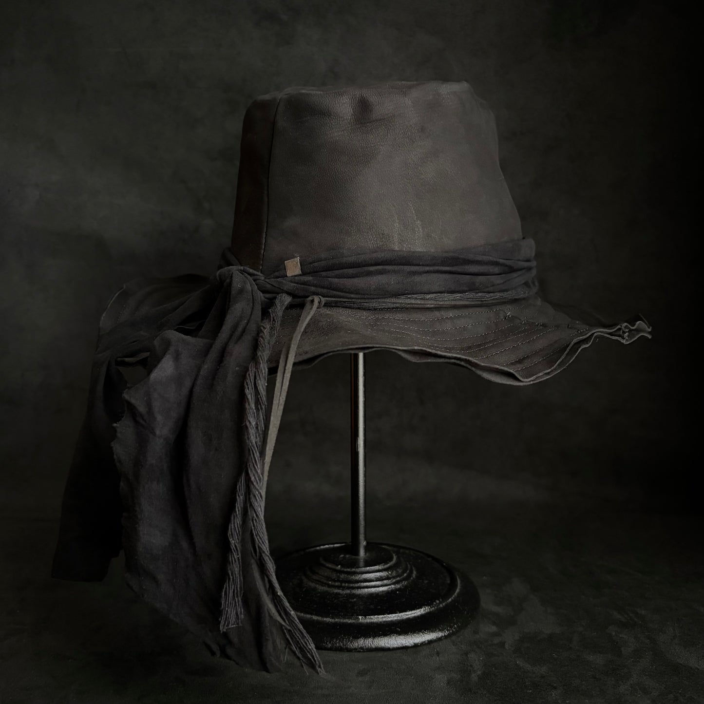 Dark warrior leather fedora hat