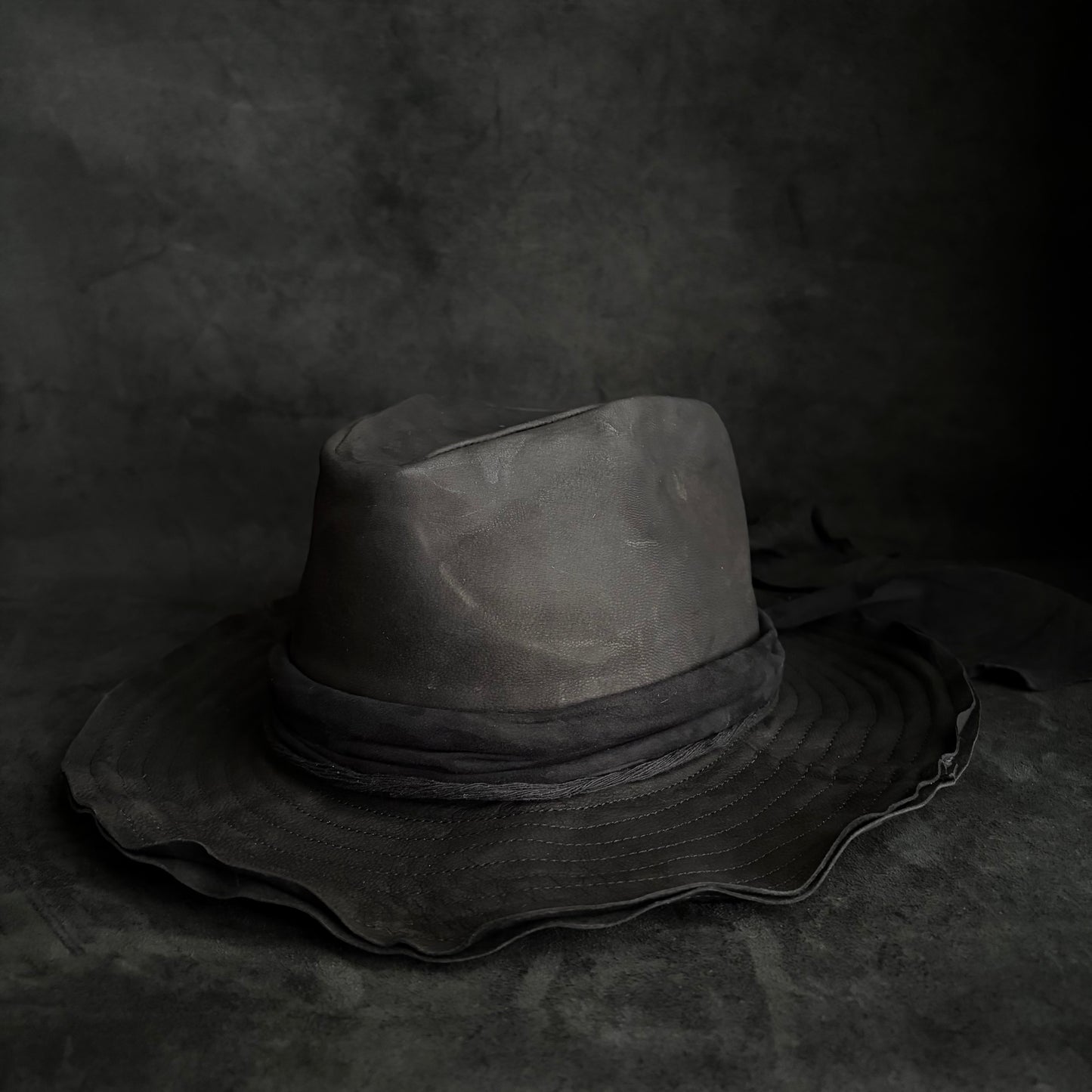 Dark warrior leather fedora hat