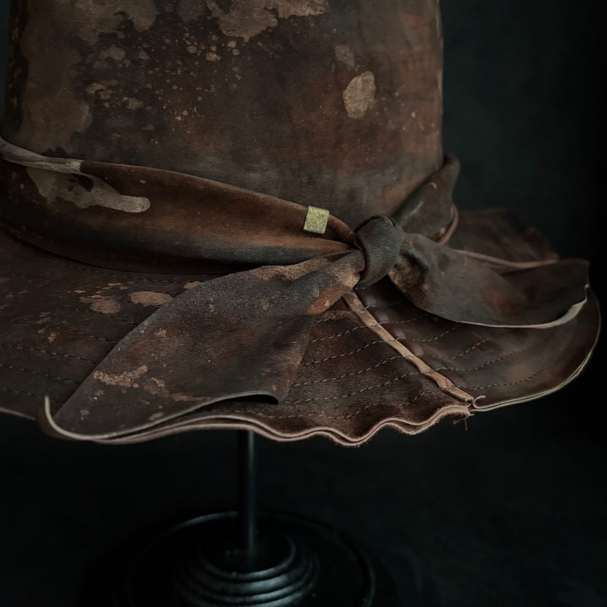 Bark brown leather fedora hat