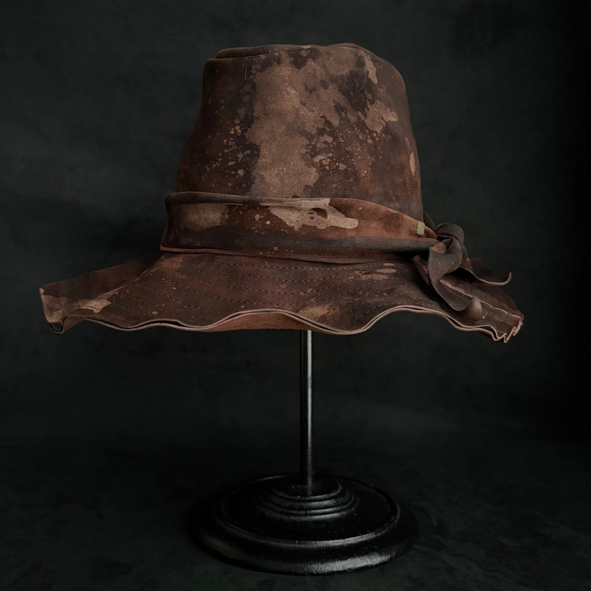 Bark brown leather fedora hat