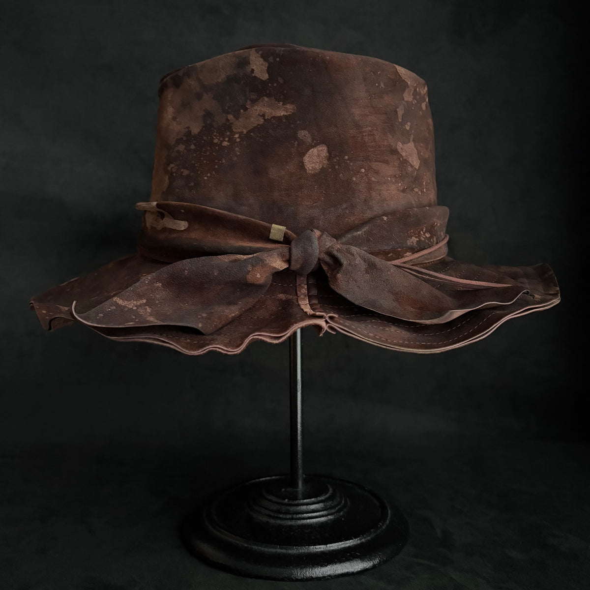 Bark brown leather fedora hat