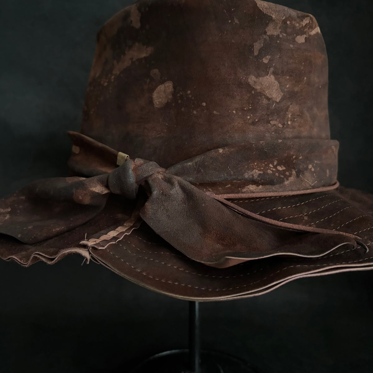 Bark brown leather fedora hat