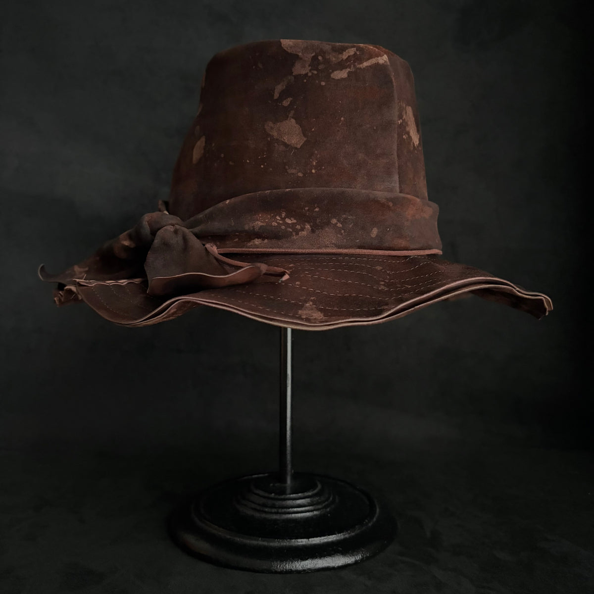 Bark brown leather fedora hat