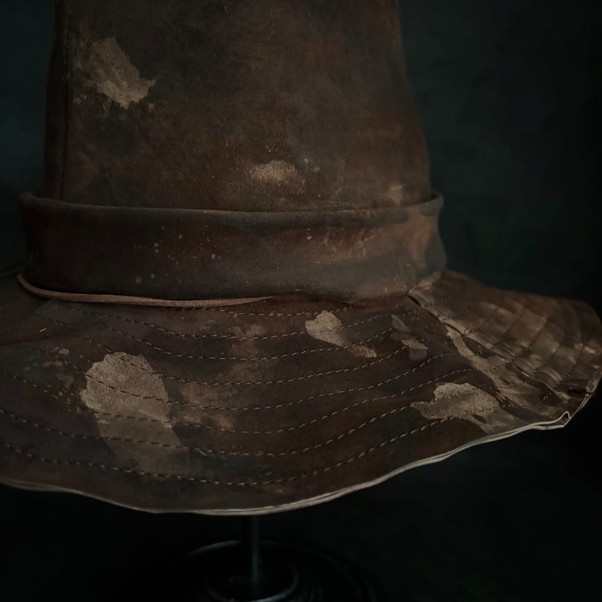 Bark brown leather fedora hat