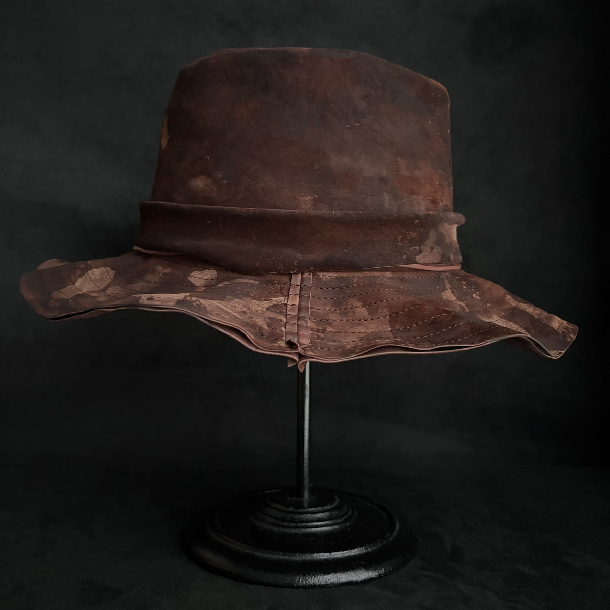 Bark brown leather fedora hat