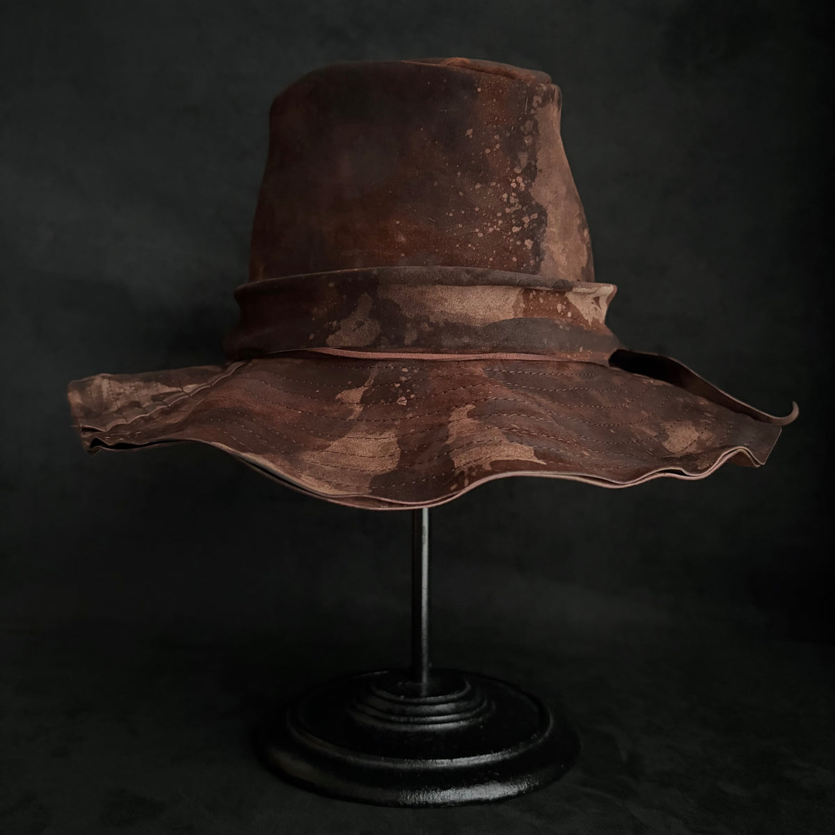 Bark brown leather fedora hat