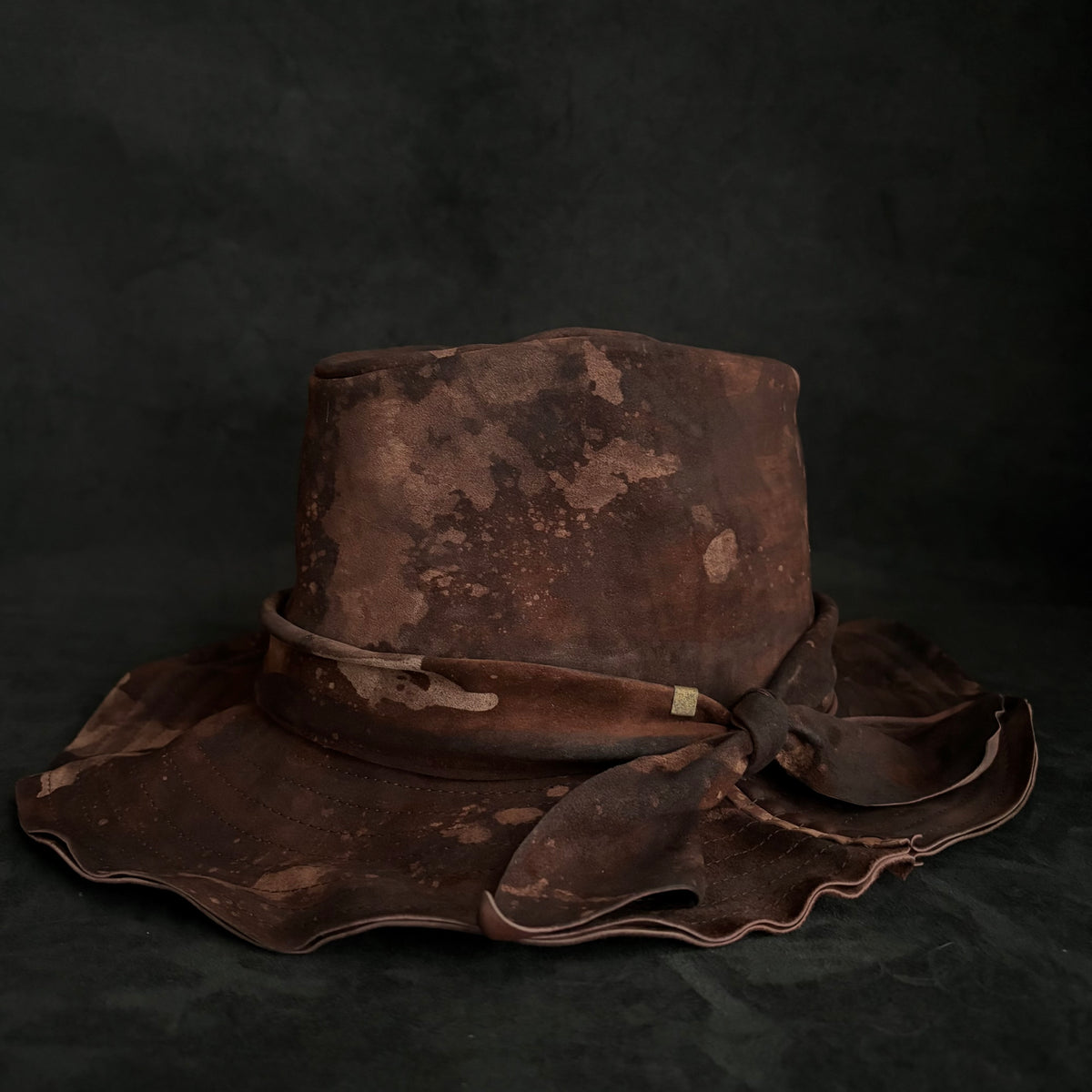 Bark brown leather fedora hat