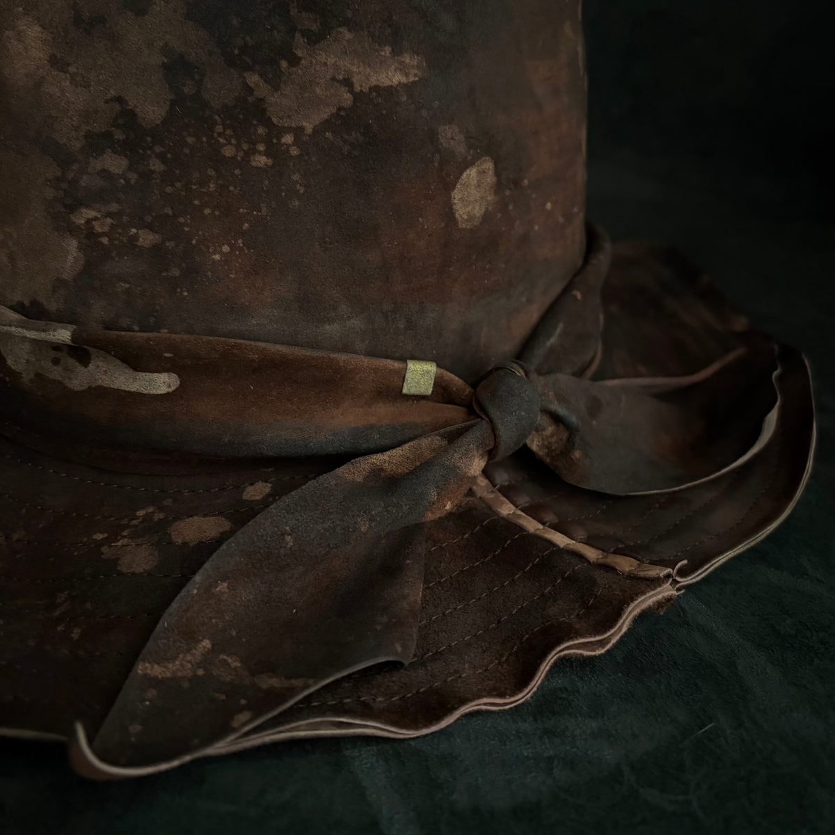 Bark brown leather fedora hat