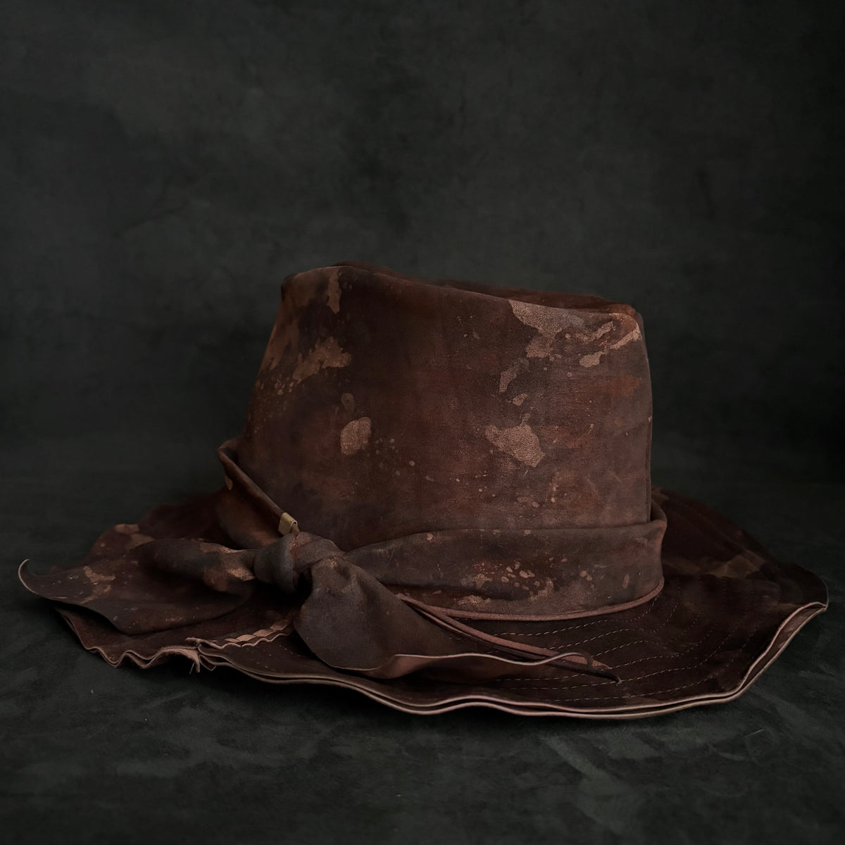 Bark brown leather fedora hat