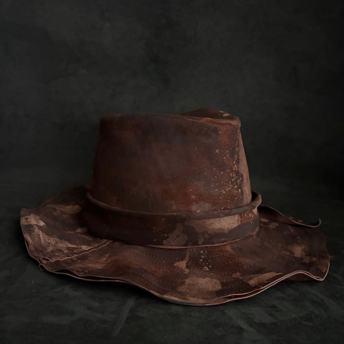 Bark brown leather fedora hat