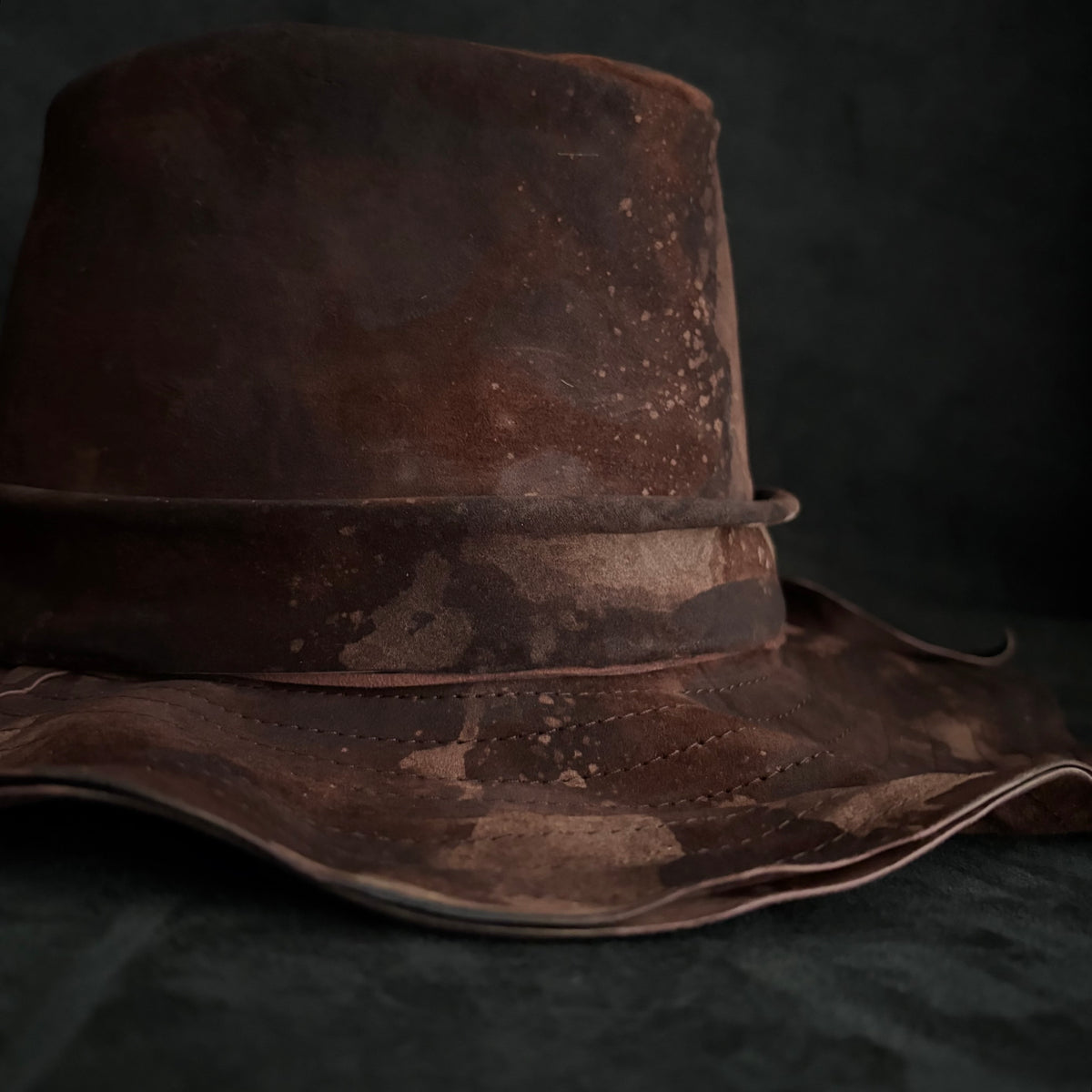 Bark brown leather fedora hat