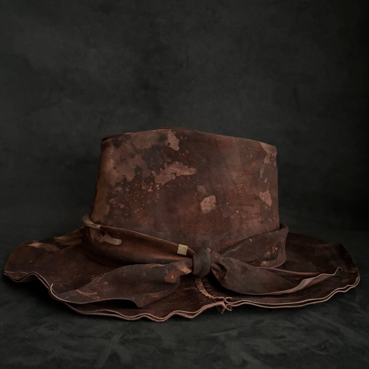 Bark brown leather fedora hat