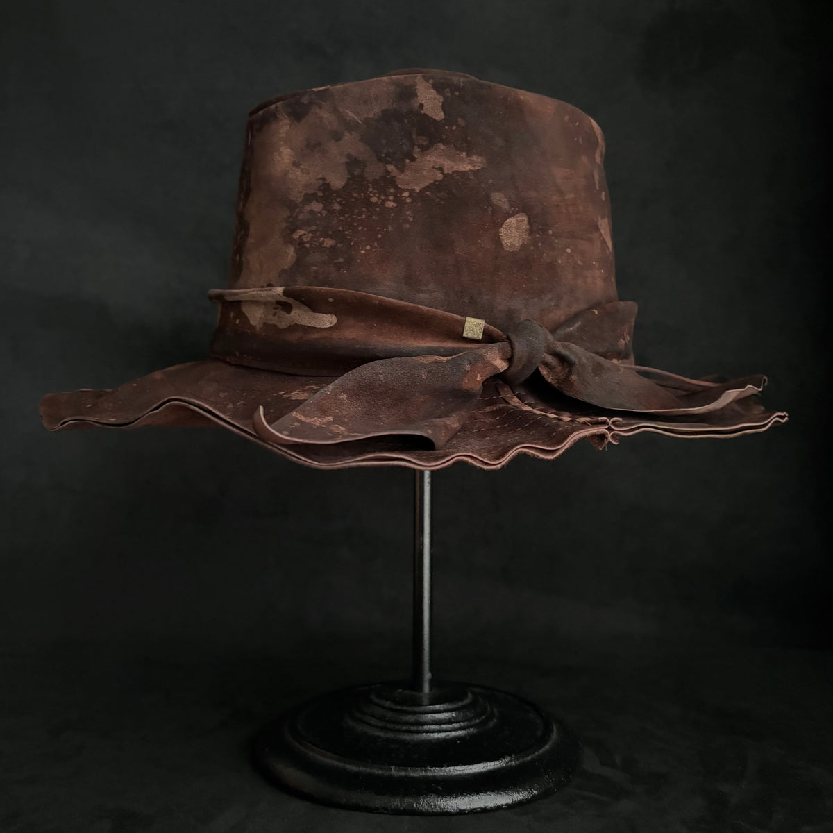 Bark brown leather fedora hat